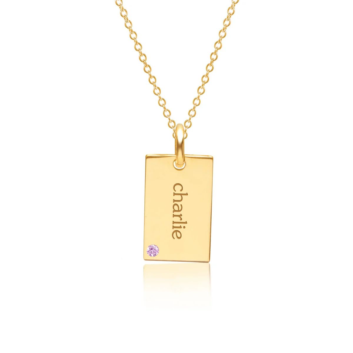 Gold Mini Dog Tag Necklace with Birthstone | Tiny Tags
