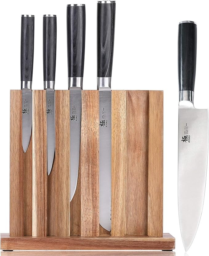 KYOKU 5-Knife Set with Block, 8” Chef Knife + 8” Bread Knife + 6.5” Boning Knife + 5” Uti... | Amazon (US)