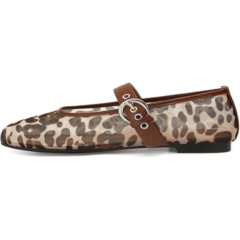 Leopard Flats for Women Mesh Flats Ballet Flats Mary Jane Flats Women's Dress Shoes Ballet Shoes | Amazon (US)