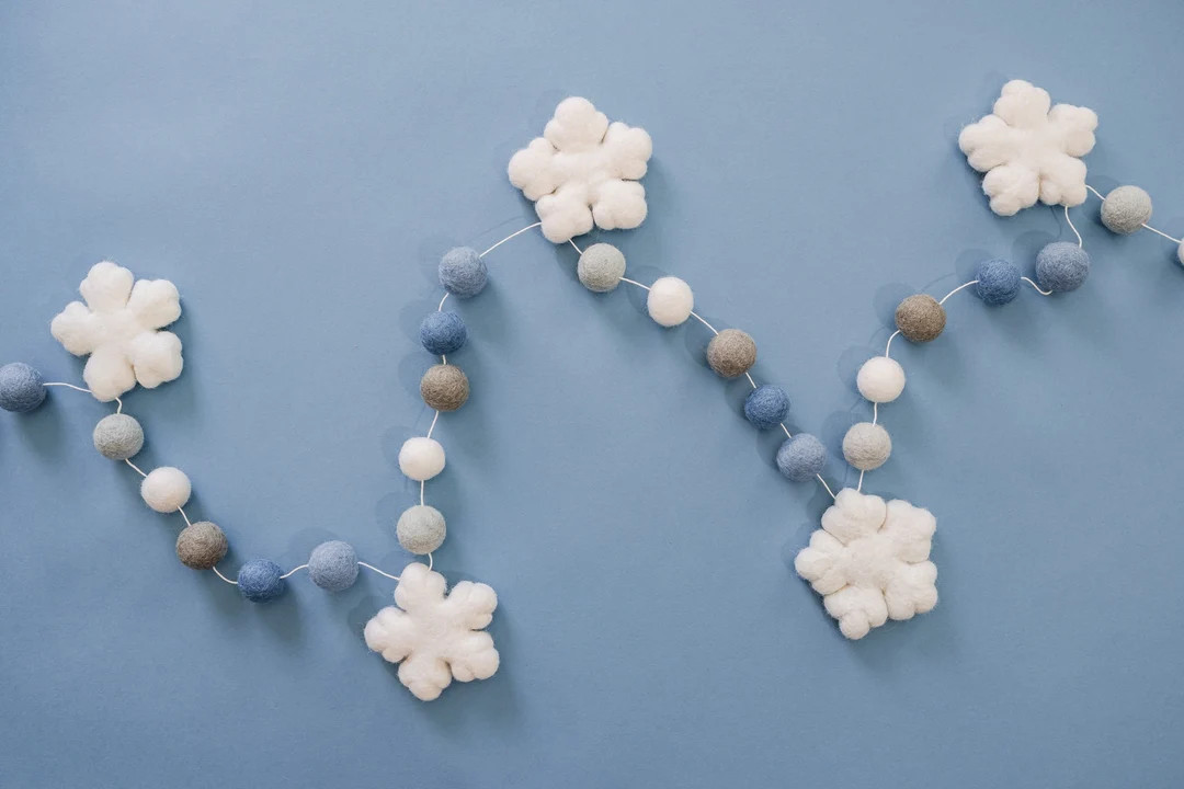 Snowflake garland, snowflake decor, felt snowflake, Christmas garland, felt ball garland, winter ... | Etsy (US)