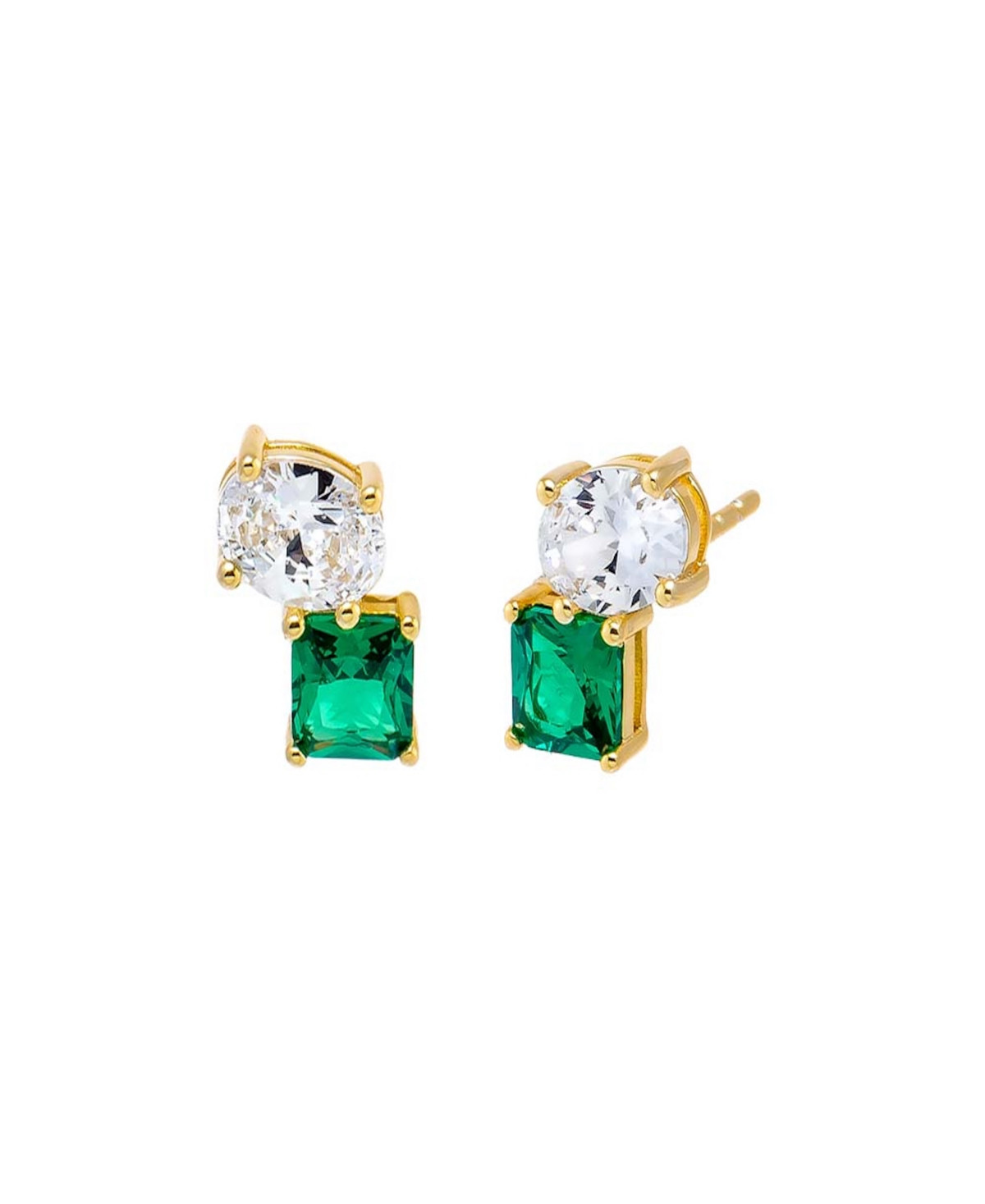 by Adina Eden Colored Cubic Zirconia Gold Plated Pear X Emerald Stud Earringss - Green | Macy's
