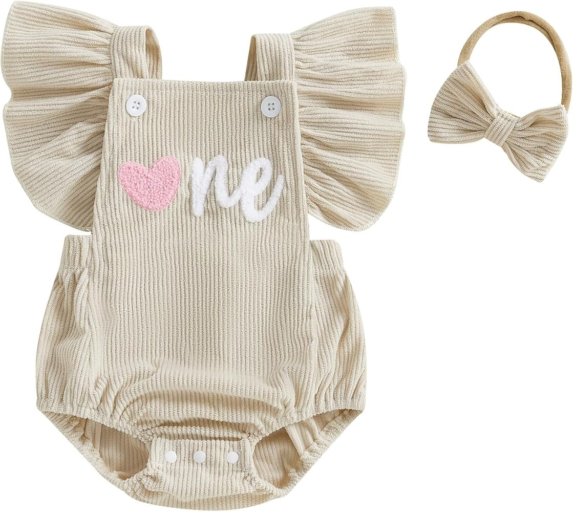 Newborn Baby Girl Birthday Clothes Ruffle 1st One Printted Romper Bodysuit Jumpsuit Overall Cake ... | Amazon (US)