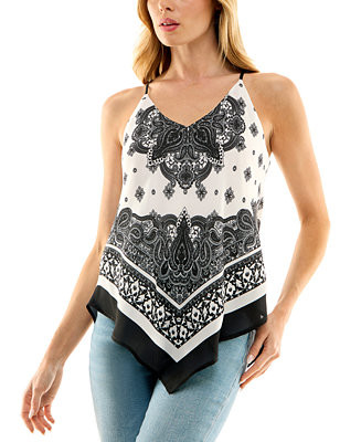 Juniors' Printed Handkerchief-Hem Sleeveless Top | Macy's