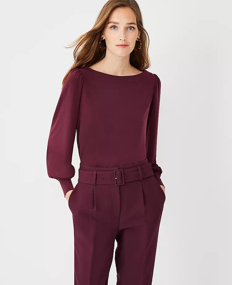 Matte Jersey Shirred Sleeve Top | Ann Taylor (US)