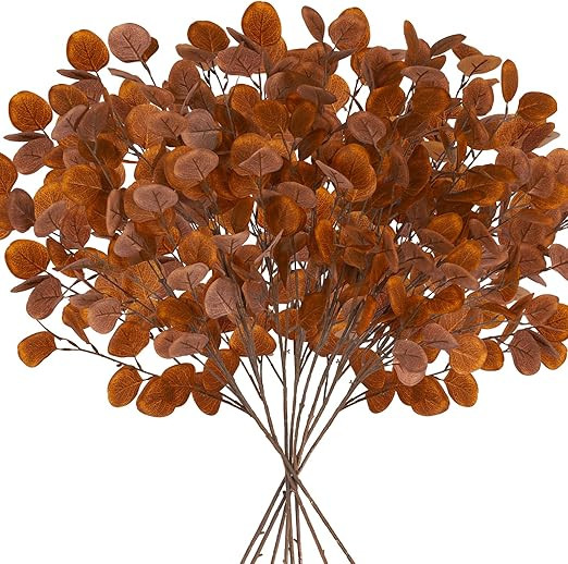 Dioty 8pcs Fall Artificial Eucalyptus Leaves Faux Stems, Brown Silk Silver Dollar Branch, Greener... | Amazon (CA)