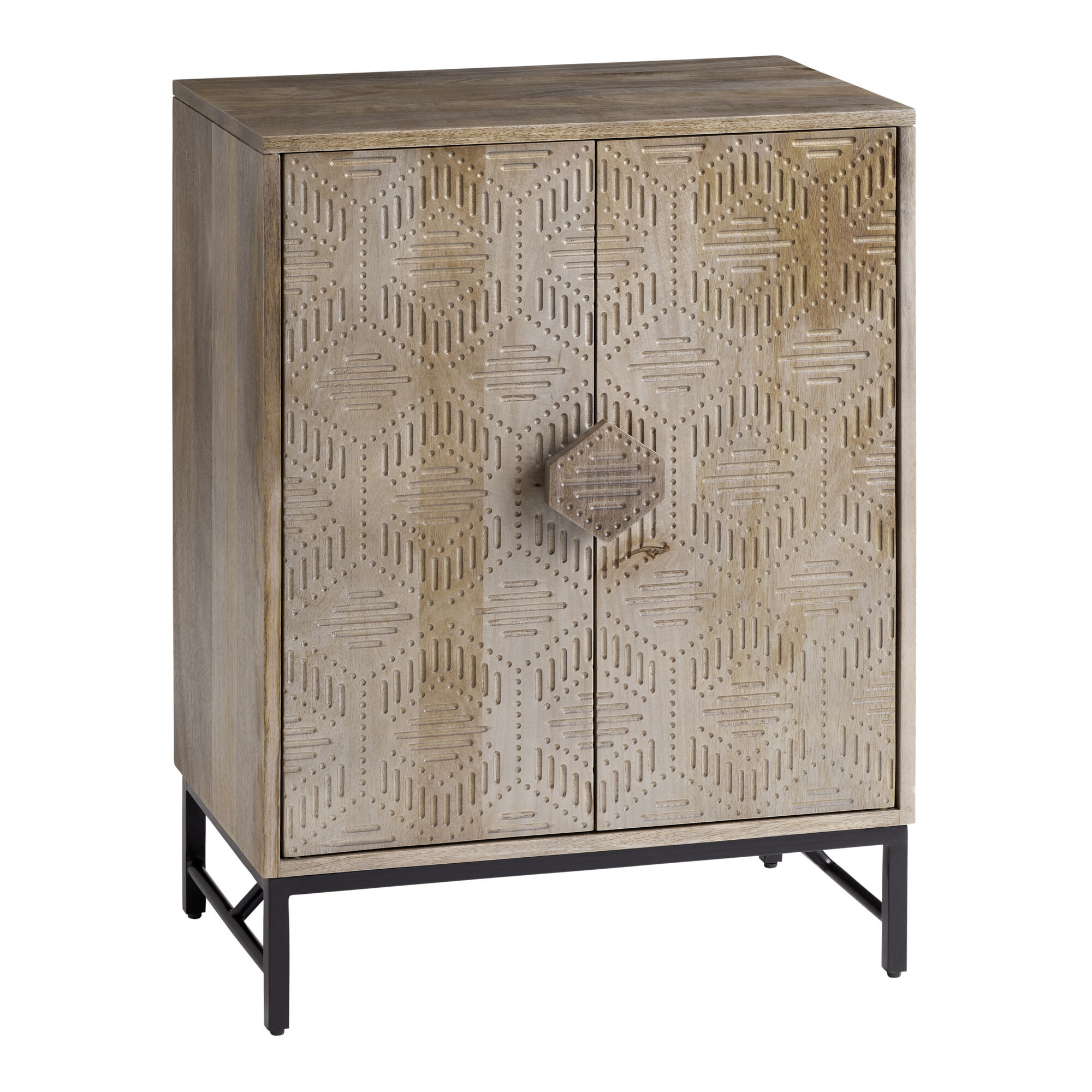 CRAFT Jivan Ash Gray Carved Wood Geo Storage Cabinet | World Market