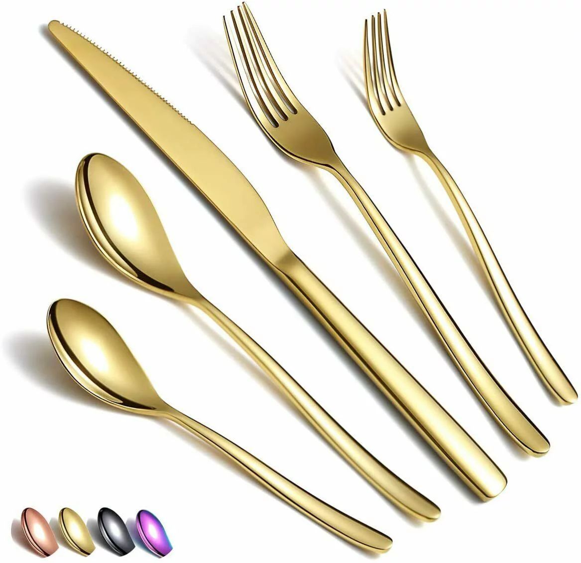 Just Houseware Gold Silverware Set 20 Pieces, Stainless Steel Flatware Set, Titanium Plating Cutl... | Walmart (US)