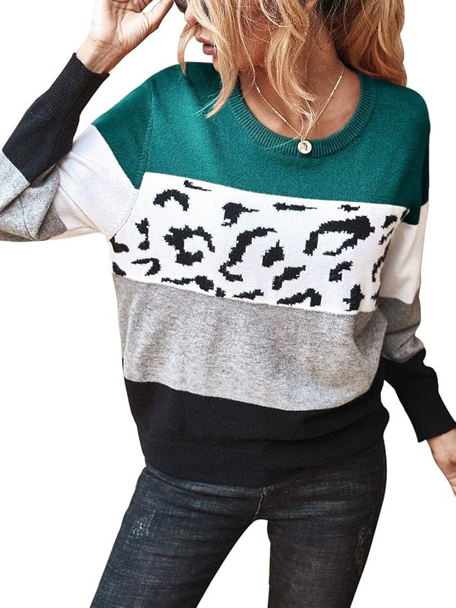 MILLCHIC Womens Color Block Striped Sweaters Long Sleeve Crew Neck Extra Soft Knitted Casual Pull... | Amazon (US)