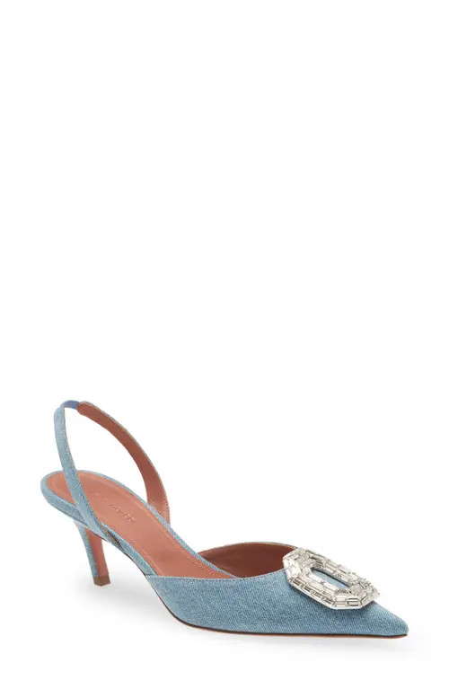Amina Muaddi Camelia Pointed Toe Slingback Pump in Blue Denim at Nordstrom, Size 7.5Us | Nordstrom