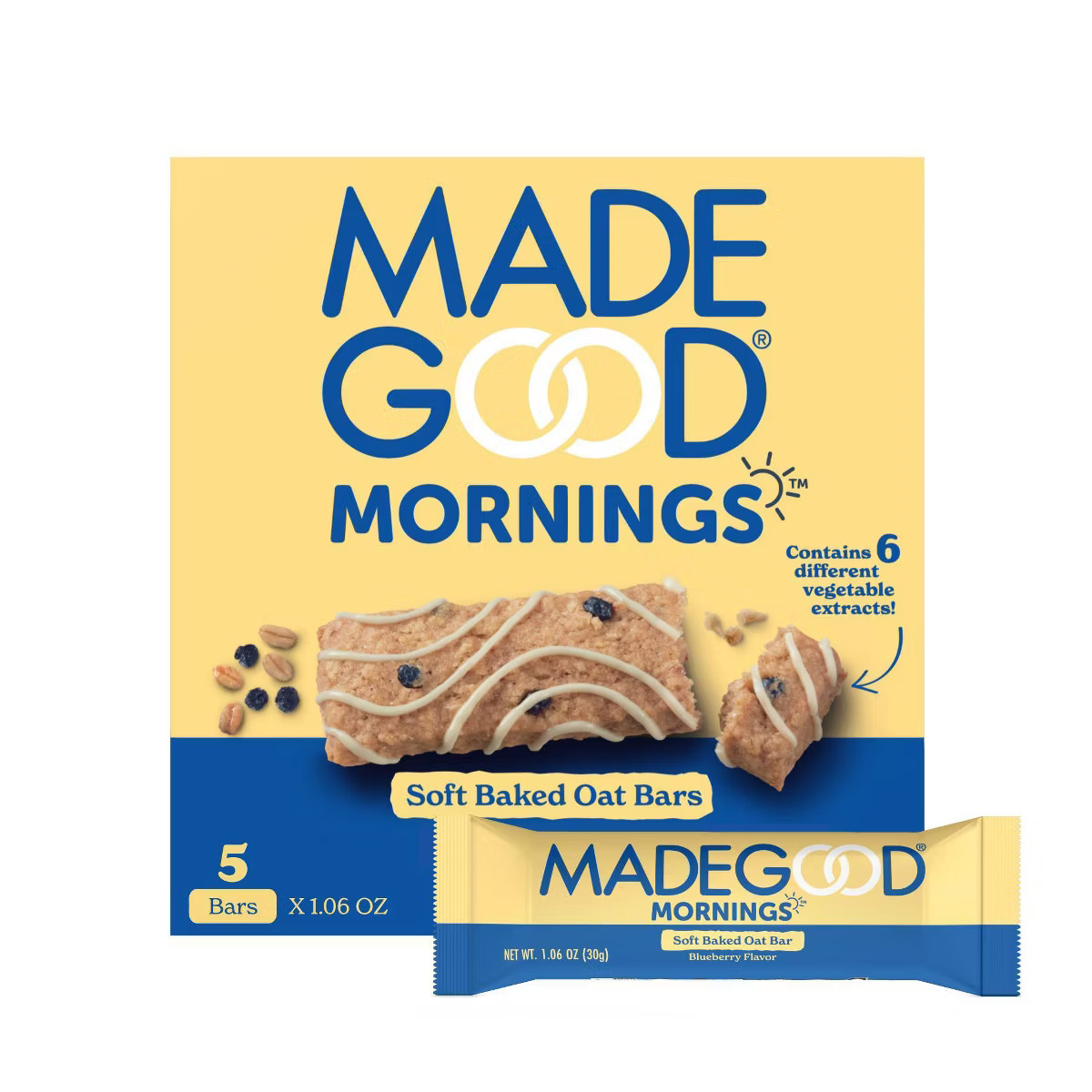 MadeGood Mornings Blueberry Soft Baked Oat Bars - 5.3oz/5ct | Target