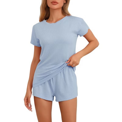 INSPIRE CHIC Women's Pajamas Short Sleeves Tops and Elastic Waist Shorts Tracksuit Casual Lounge Sets Blue X-Large | Target