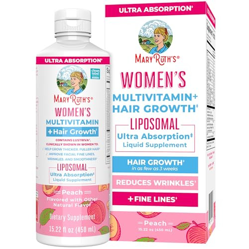 MaryRuth Organics Women's Multivitamin + Lustriva Hair Growth Liposomal | Biotin 10000mcg | Clinically Tested for Thicker, Fuller Hair, Improved Facial Fine Lines & Wrinkles | Ages 18+ | 15.22 Fl Oz | Amazon (US)