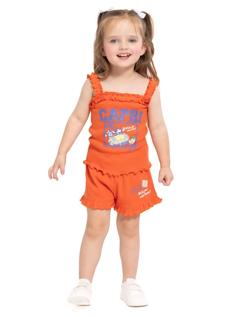Disney Minnie & Mickey Mouse Toddler Girls La Dolce Vita Graphic Tank Top with Ruffle Shorts, 2-P... | Walmart (US)