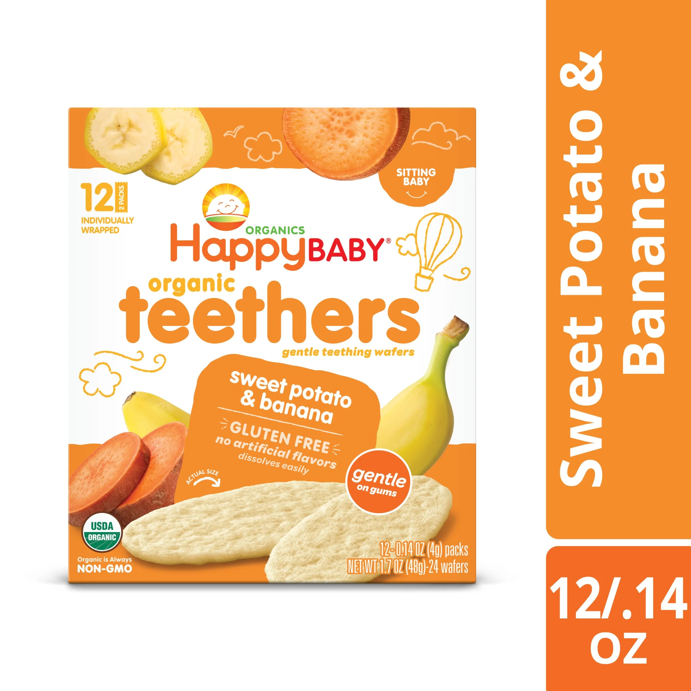 Happy Baby Organics Teethers, Sweet Potato & Banana Organic Gluten Free Gentle Teething Wafers, B... | Walmart (US)