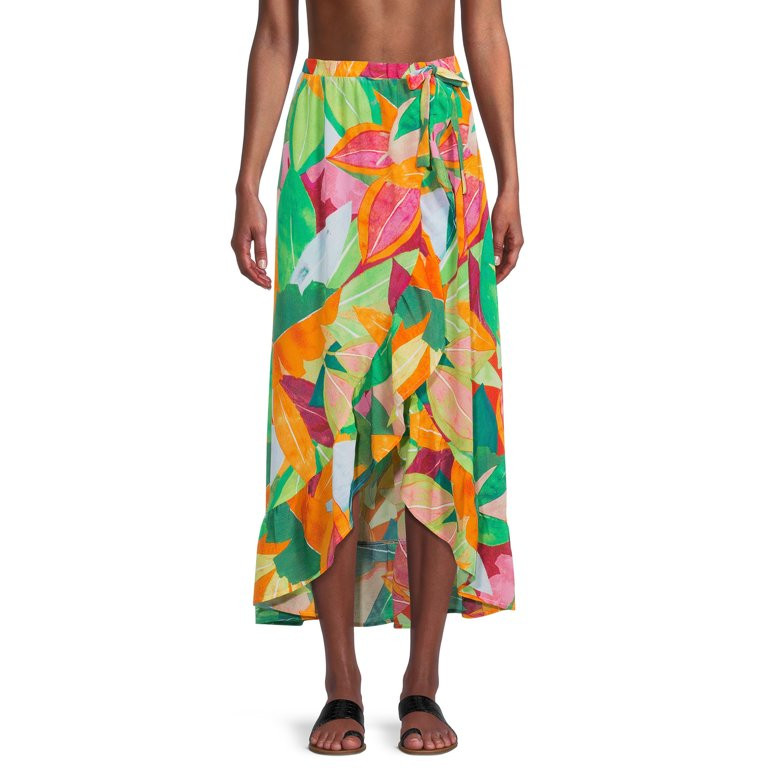 Time and Tru Women's Ruffle Trim Swim Cover-Up Skirt | Walmart (US)
