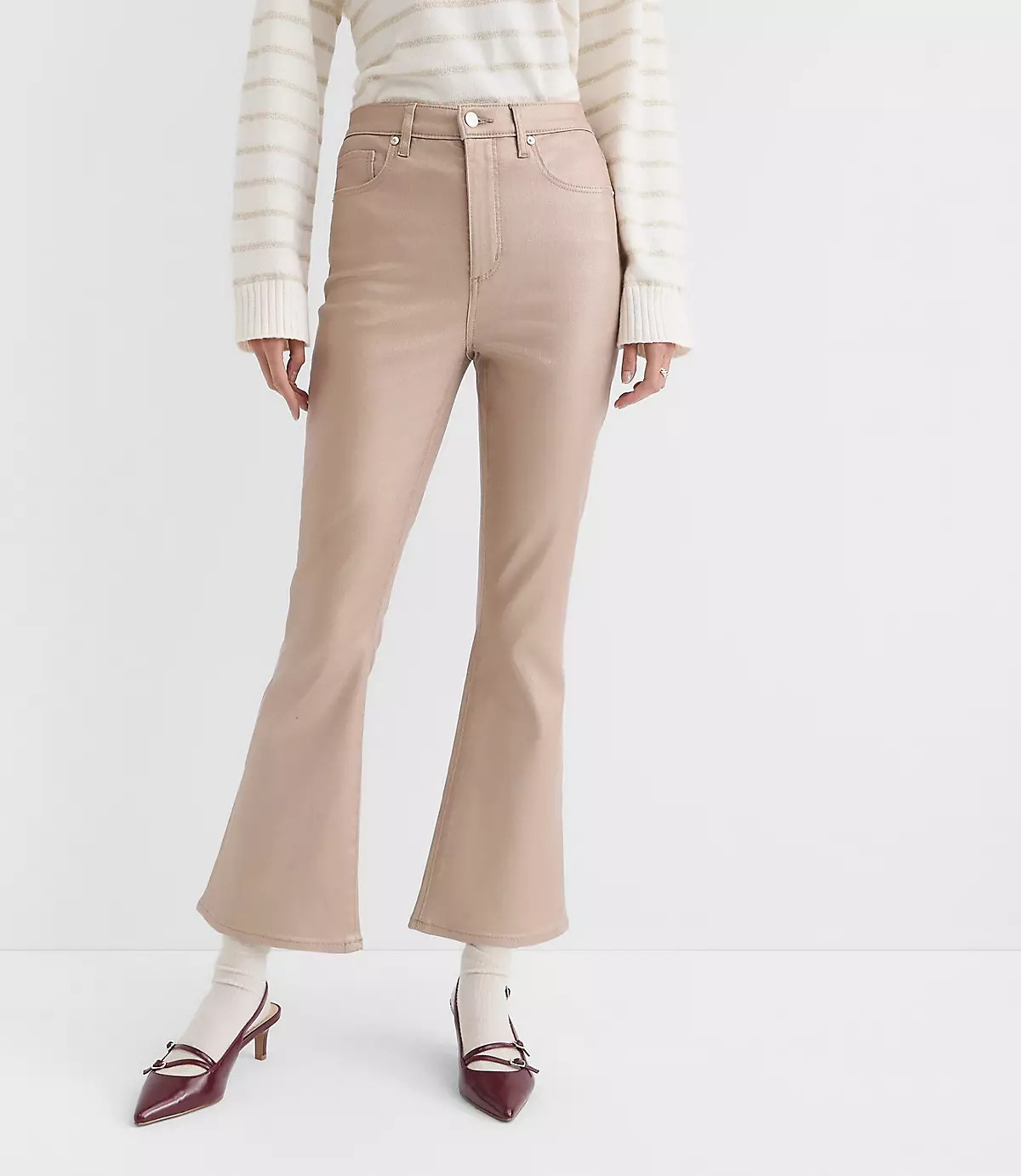 Coated High Rise Kick Crop Jeans in Gold | LOFT