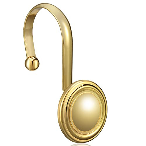 Gold Shower Curtain Hooks Rings, ZESLMG Decorative Shower Curtain Hooks for Bathroom, Rust Proof Shower Curtain Rings Hangers for Shower Curtain Rod,Set of 12 Metal Glossy Round Design | Amazon (US)