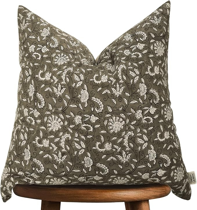 Hand-block printed, artisan-made neutral accent throw cushion cover- Thick cotton cushion for sof... | Amazon (US)