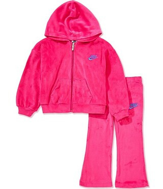 Little Girls Long-Sleeve Velour-Knit Hooded Jacket & Matching Velour-Knit Flared-Leg Leggings Set | Dillard's
