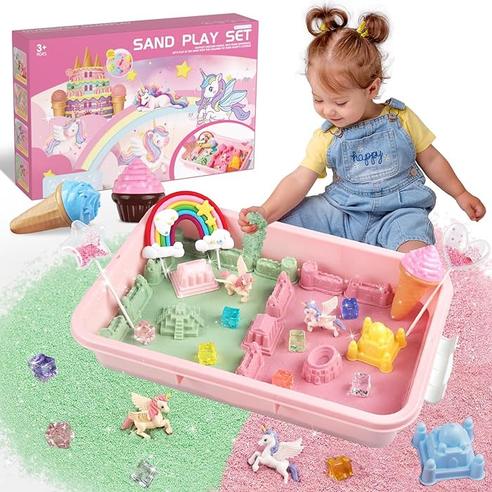 Weilim Unicorn Sensory Bin for Girl, Magic Sand Art Kit with Sandbox, Color Sand, Unicorn Fine Mo... | Amazon (US)