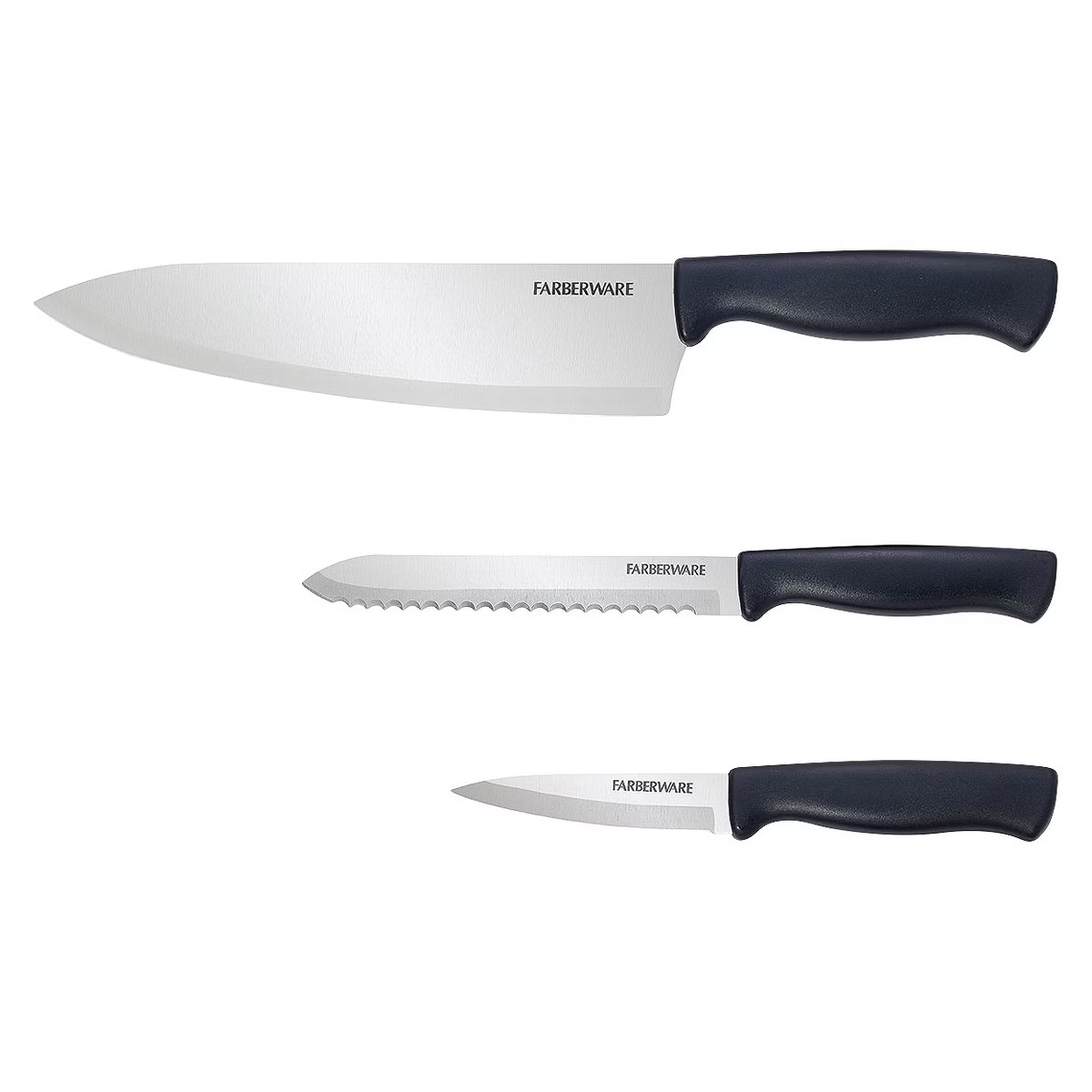 Farberware 3 Piece Chef Knife Set: Stainless Steel Kitchen Knives with Black Polypropylene Handle... | Target