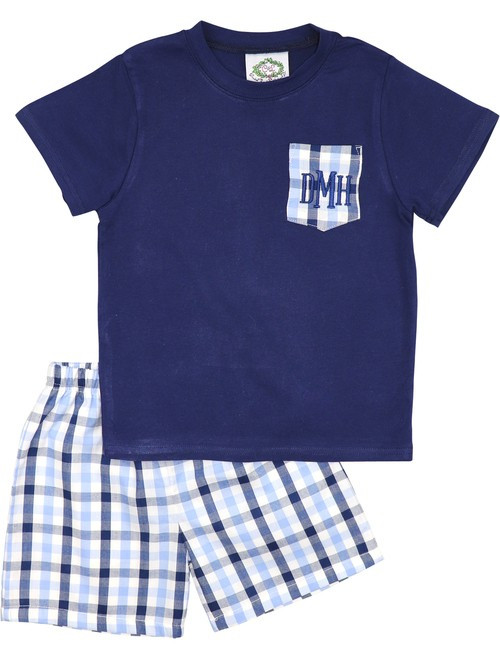 Navy And Blue Check Short Set | Cecil and Lou