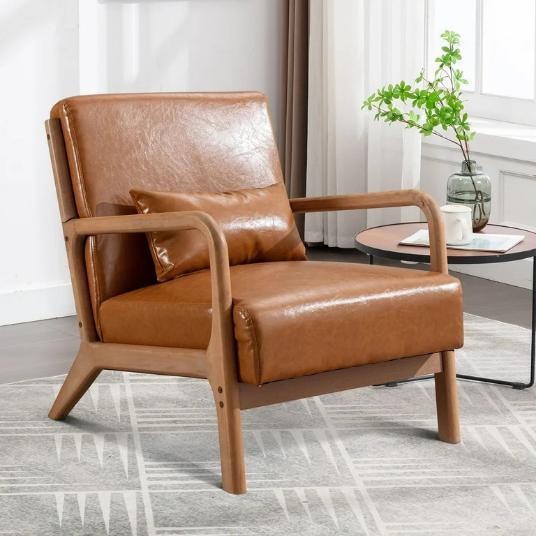 Bonzy Home Accent Chair Mid Century Modern Arm Chair, PU Leather Reading Armchair for Bedroom Liv... | Walmart (US)