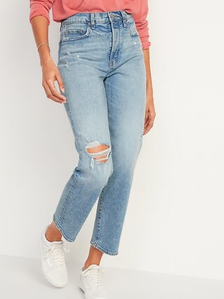 Extra High-Waisted Sky-Hi Straight Button-Fly Ripped Jeans for Women | Old Navy (US)
