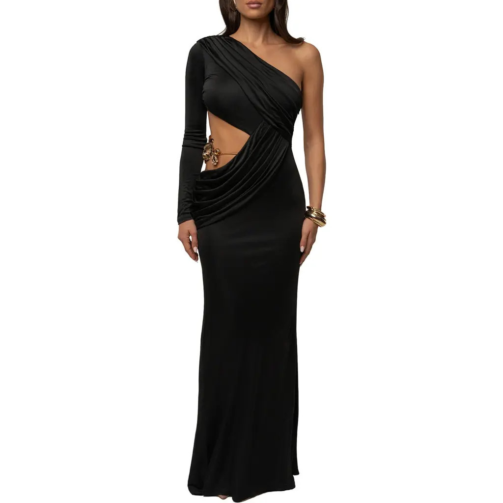 JLUXLABEL Golden Frame Accent Dress in Black at Nordstrom, Size Medium | Nordstrom