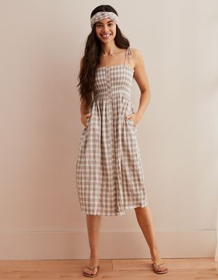 Aerie Smocked Button Down Dress | American Eagle Outfitters (US & CA)