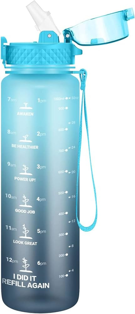 OLDLEY 32 oz Water Bottles with Times to Drink, (Straw lid) Motivational Water Bottle with Time M... | Amazon (US)