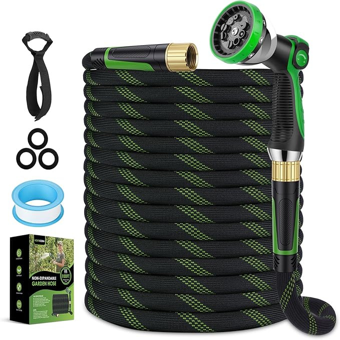 Non-Expanding Garden Hose 100 ft, Lightweight Hose & Flexible Water Hose With 10-Pattern Spray No... | Amazon (US)