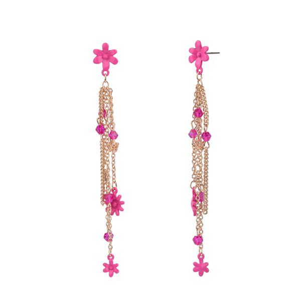 Time and Tru Women's Pink Flower Strand Drop Earring | Walmart (US)