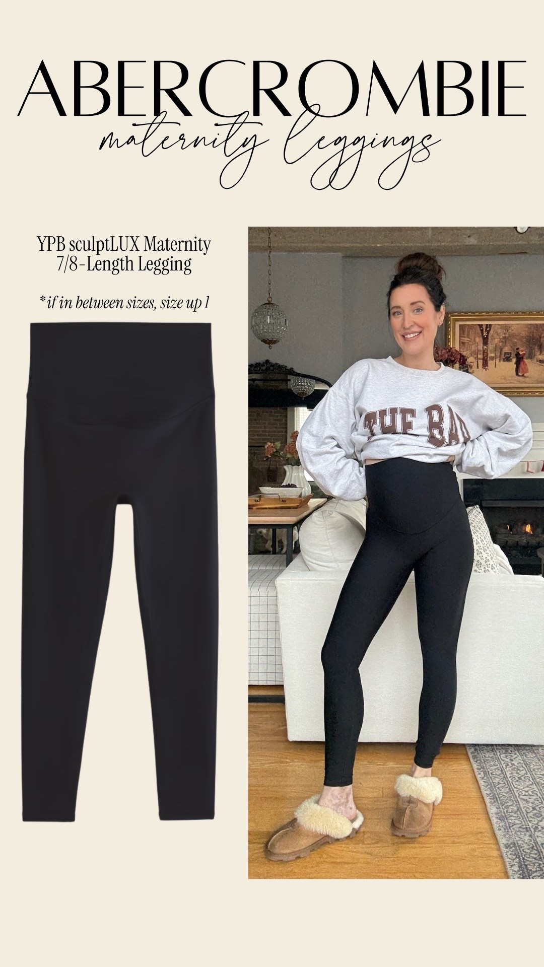 Maternity leggings from Abercrombie! I am in my true size, but would likely size up one if you are further along in pregnancy or in between sizes as the material is  compressive 

#LTKBump #LTKmomlife #LTKActive