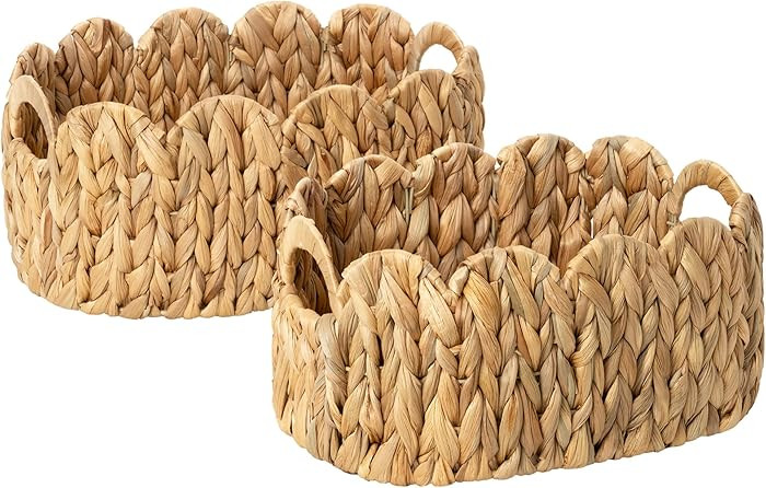 StorageWorks Scalloped Wicker Basket, Hand-woven Rattan Baskets with Built-in Handles, Cute Baby ... | Amazon (US)