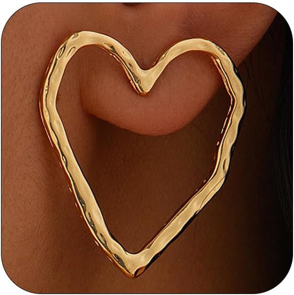 Dainty Big Heart Large Love Stud Earrings for Women, Simple 14K Gold Hollow Love Earring Trendy P... | Amazon (US)