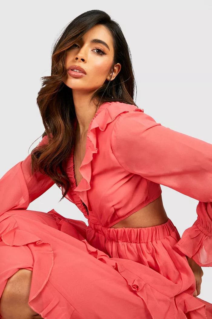 Frill Detail Woven Maxi Dress | boohoo (US & Canada)