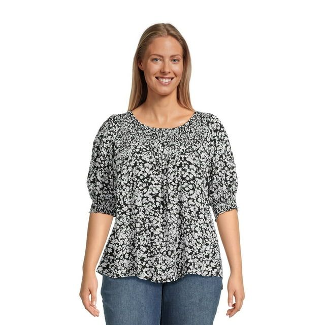 Terra & Sky Women’s Plus Size Smocked Blouse with Keyhole Back, Sizes 0X-4X - Walmart.com | Walmart (US)