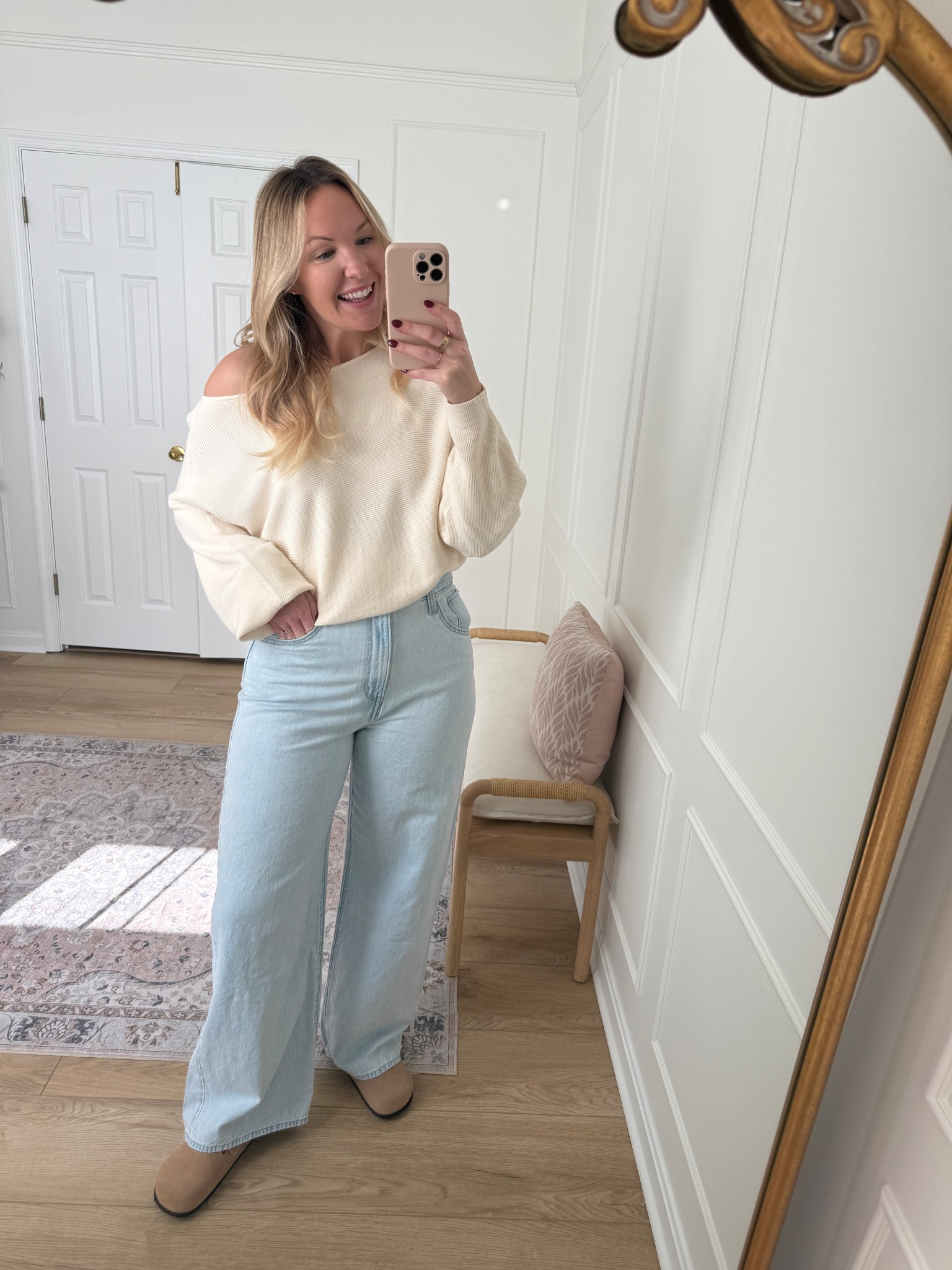 Off the shoulder sweater paired with Amazons viral snap-waist jean! 

#LTKMidsize #LTKSeasonal #LTKHoliday