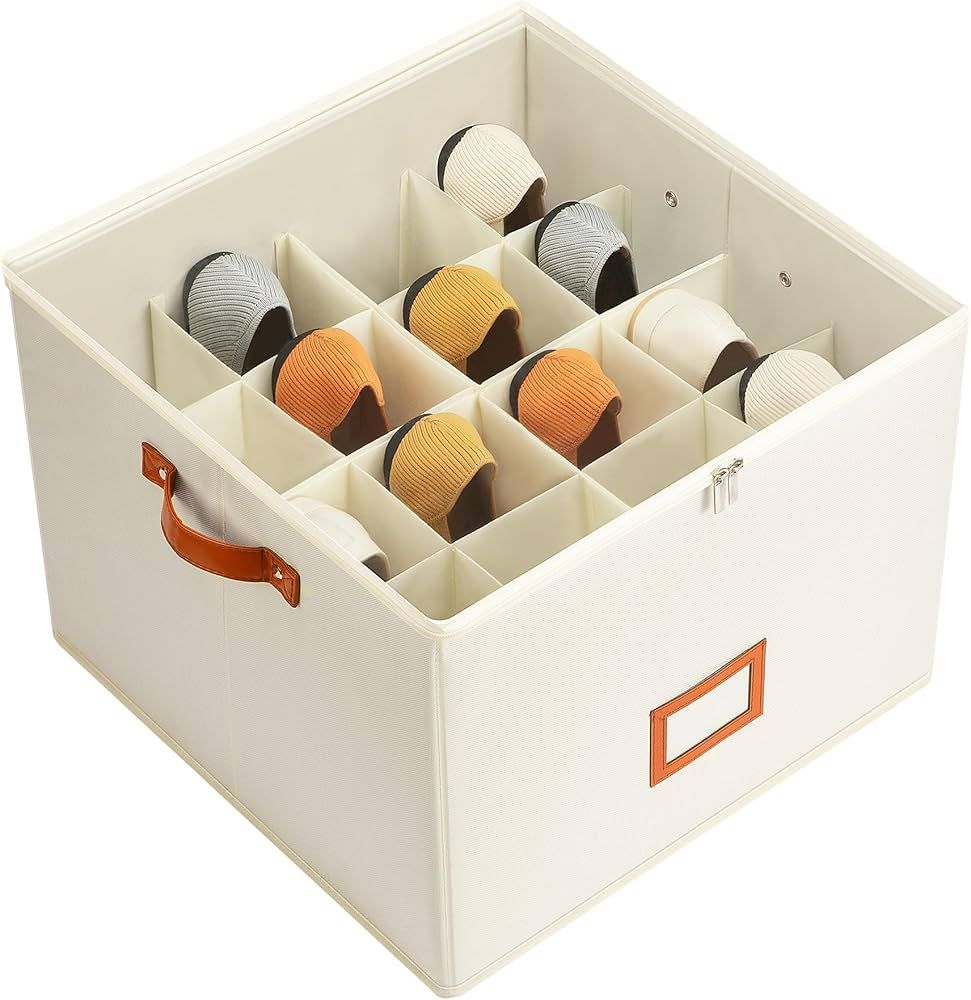 Delamu Shoe Organizer for Closet, Fabric Shoe Storage Boxes with Clear Cover, Adjustable Dividers... | Amazon (US)