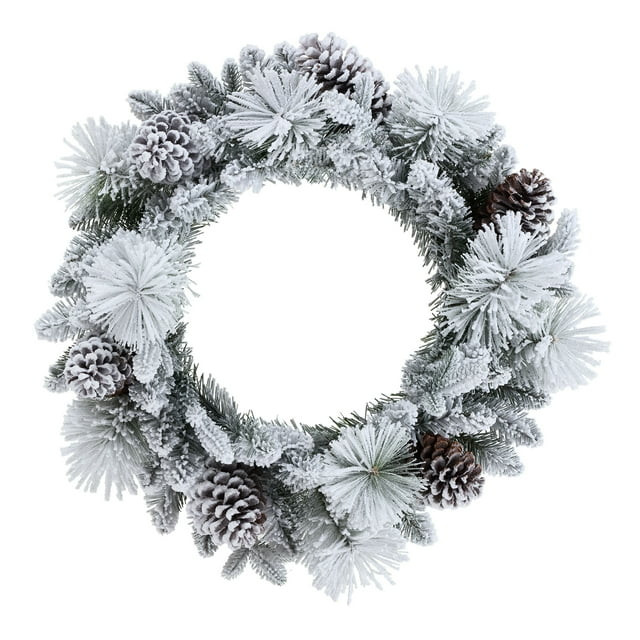 Holiday Time Unlit Flocked Colorado Artificial Christmas Wreath, Green, 24",Hard needle - Walmart... | Walmart (US)