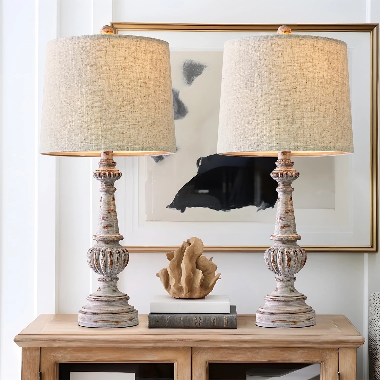 Oneach Rustic Table Lamp Set of 2 for Bedroom Living Room 24.5" Farmhouse Resin Bedside Nightstan... | Walmart (US)