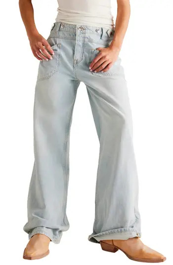 Free People We the Free Palmer Cuffed Baggy Jeans in Denim Blue at Nordstrom Rack, Size 31 | Nordstrom Rack