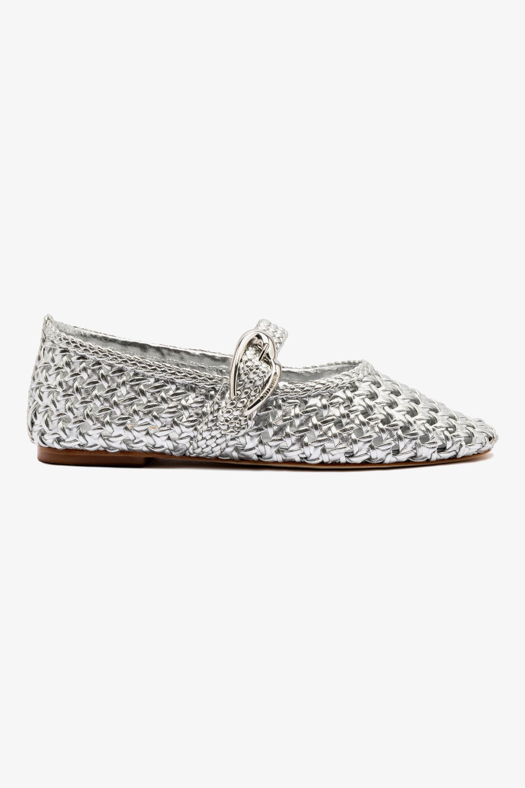 Verona Macrame Ballet Flat In SIlver Metallic Leather | Larroude