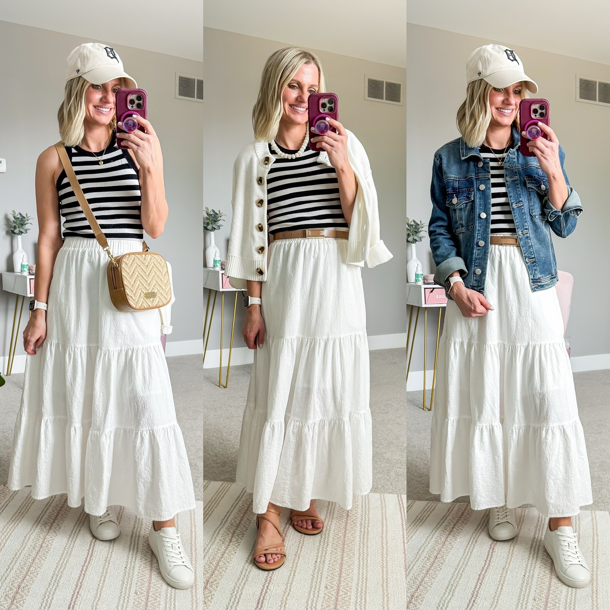 Summer capsule wardrobe outfit ideas with white maxi skirt.

#LTKootd #LTKOver40 #LTKSeasonal