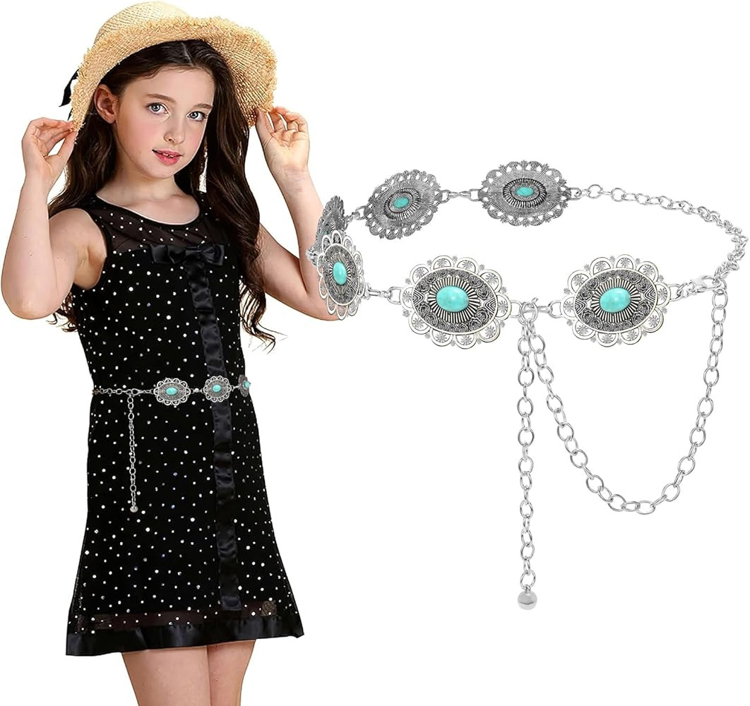 Kids Metal Waist Chain Belt Fashion Cute Western Link Belt Chain for Girls Dress Skirts | Amazon (US)