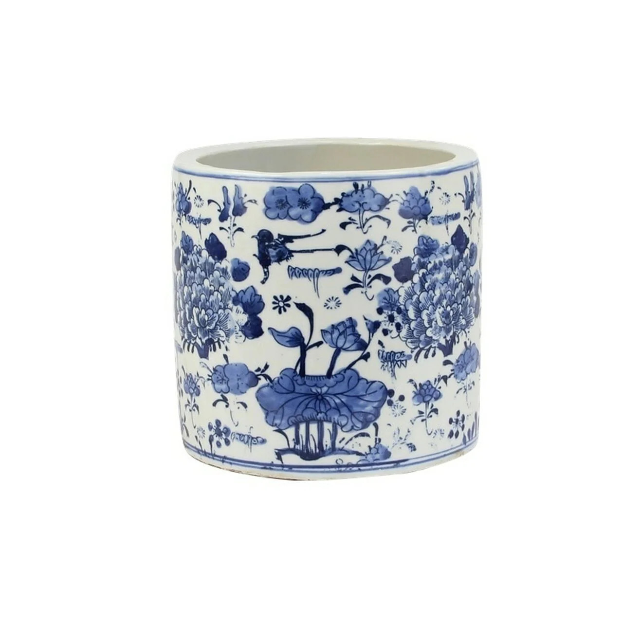 Blue and White Orchid Pot Shallow Flower Motif | Paloma & Co.