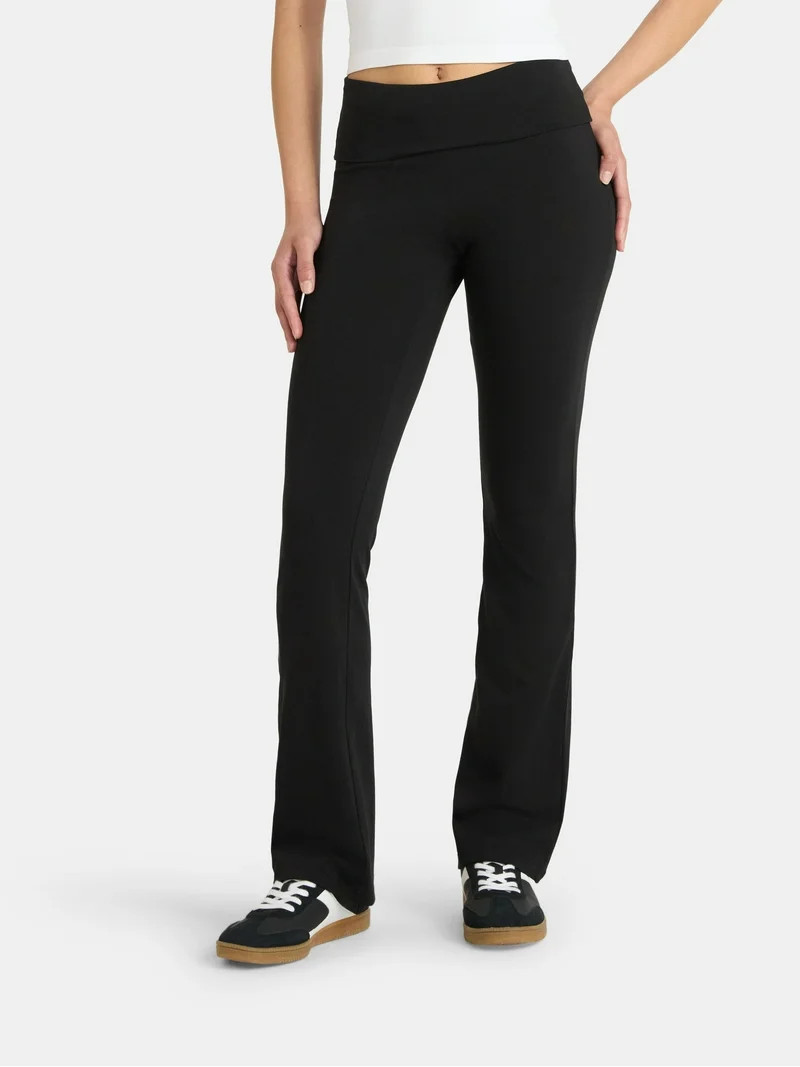 No Boundaries Flare Pants with Foldover Waistband, 32'' Inseam, Women's XS-XXL | Walmart (US)