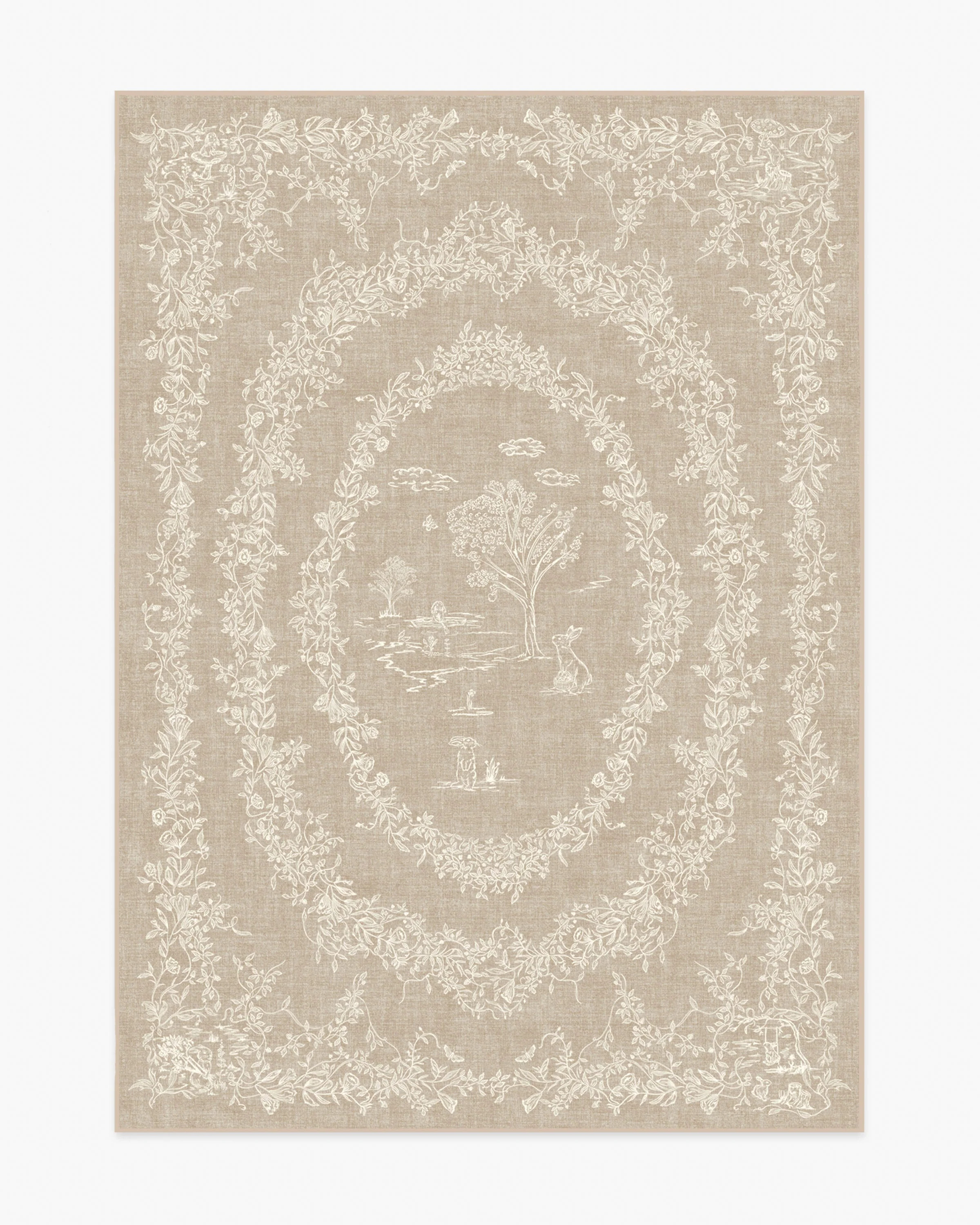 Bashful Bunny Toile Natural Rug | Ruggable