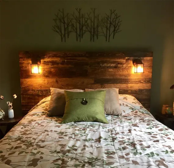 Squared-Edge Pallet Wood Headboard - Rustic/Industrial - Repurpose, Reuse, Recycle. Each one is u... | Etsy (US)
